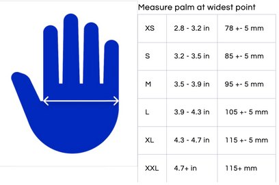 Nitrile glove size chart for choosing glove size