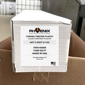 Corona Treated Plastic Sheeting 20' X 350' .7 mil - Phoenix Liners labeled box