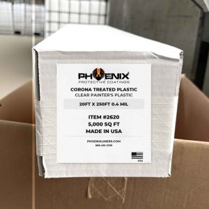 Corona Treated Plastic Sheeting 20' X 250' .4 mil - Phoenix Liners labeled box
