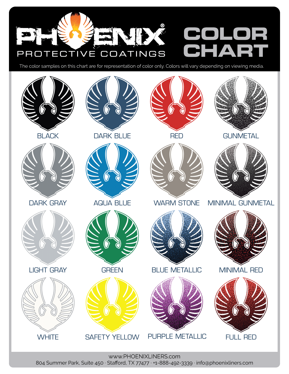 Color Chart for Phoenix Protective Coatings
